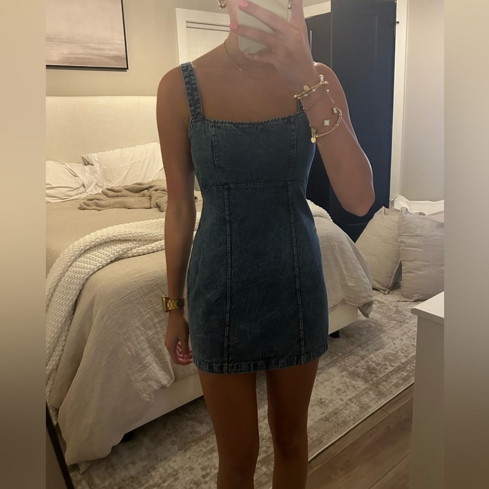 These Three Boutique Back Lace Up Denim Dress